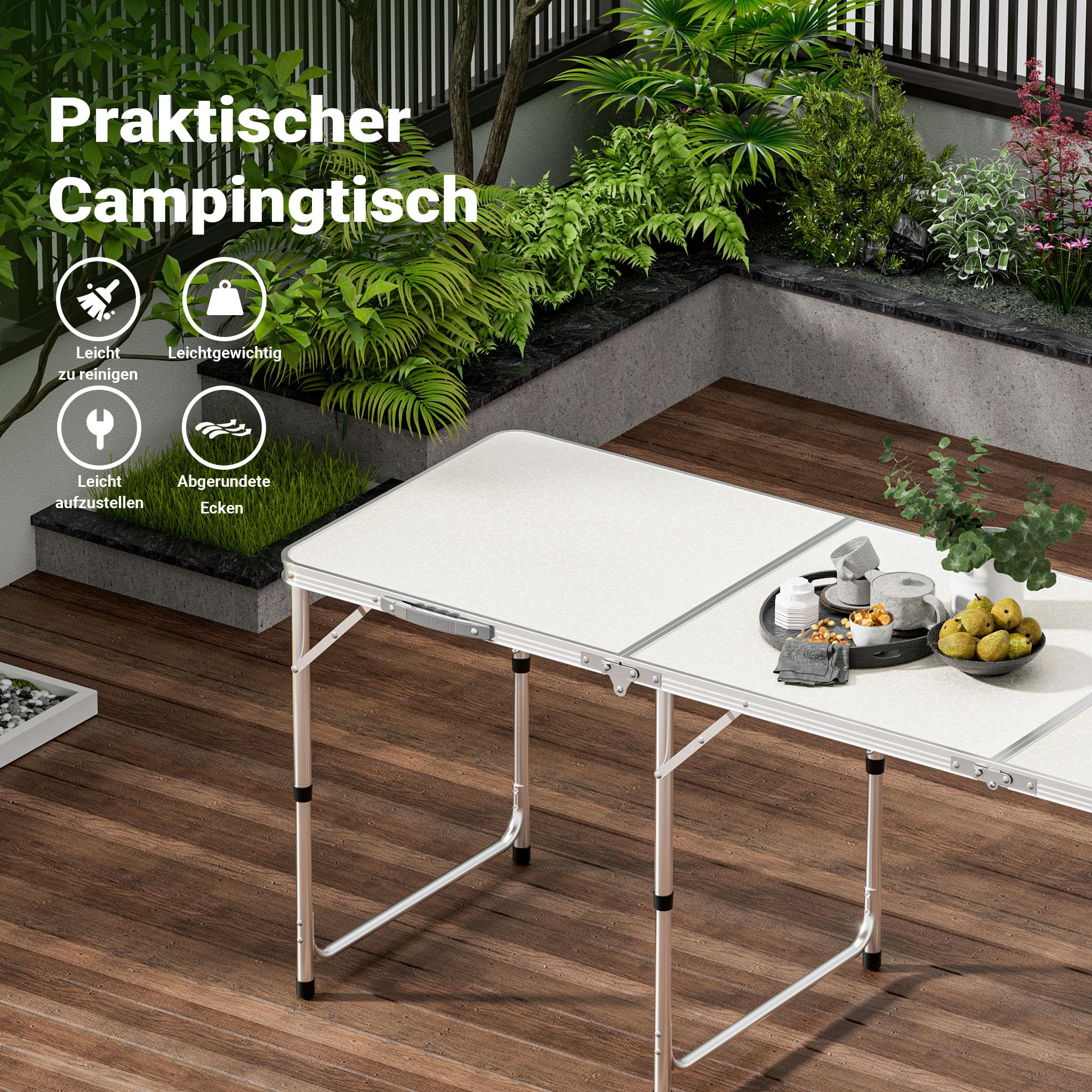Toboli Campingtisch klappbar 180x60x70cm höhenverstellbar 54/61/70cm Klapptisch Aluminiumrahmen und Tischplatte aus MDF tragbarer Multifunktionstisch