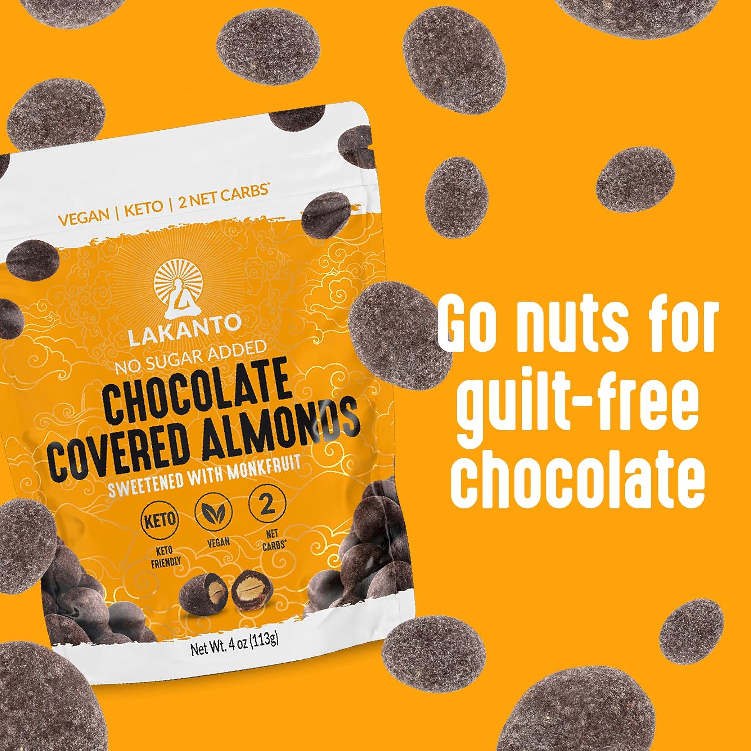 Lakanto Chocolate Covered Almonds - Sweetened with Monk Fruit Sweetener, Keto Diet Friendly, On the Go Healthy Snack, Vegan, Dark Chocolate, Sea Salt, Cocoa Butter (Almonds - Pack of 2)