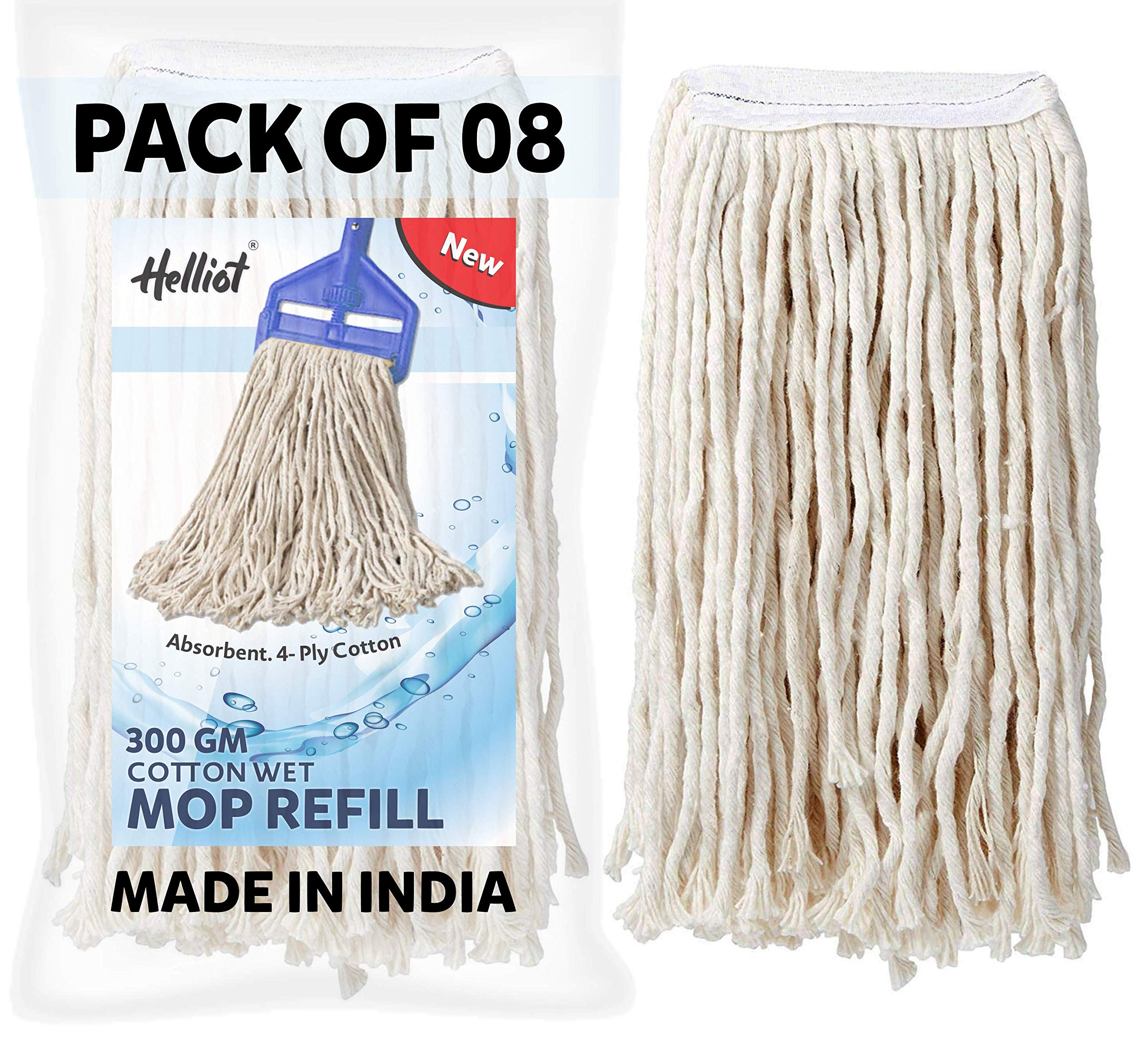 Helliot Cotton Mop Refill for Floor Cleaning 300gm (White) - Pack of 8
