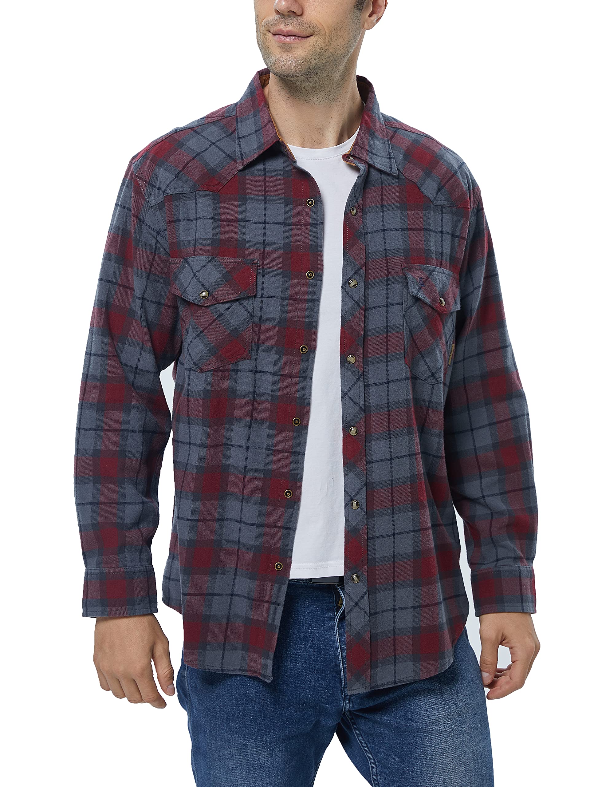 COEVALS CLUB Chemise de travail décontractée en flanelle pour homme, Merlot/gris #8, Taille 3XL
