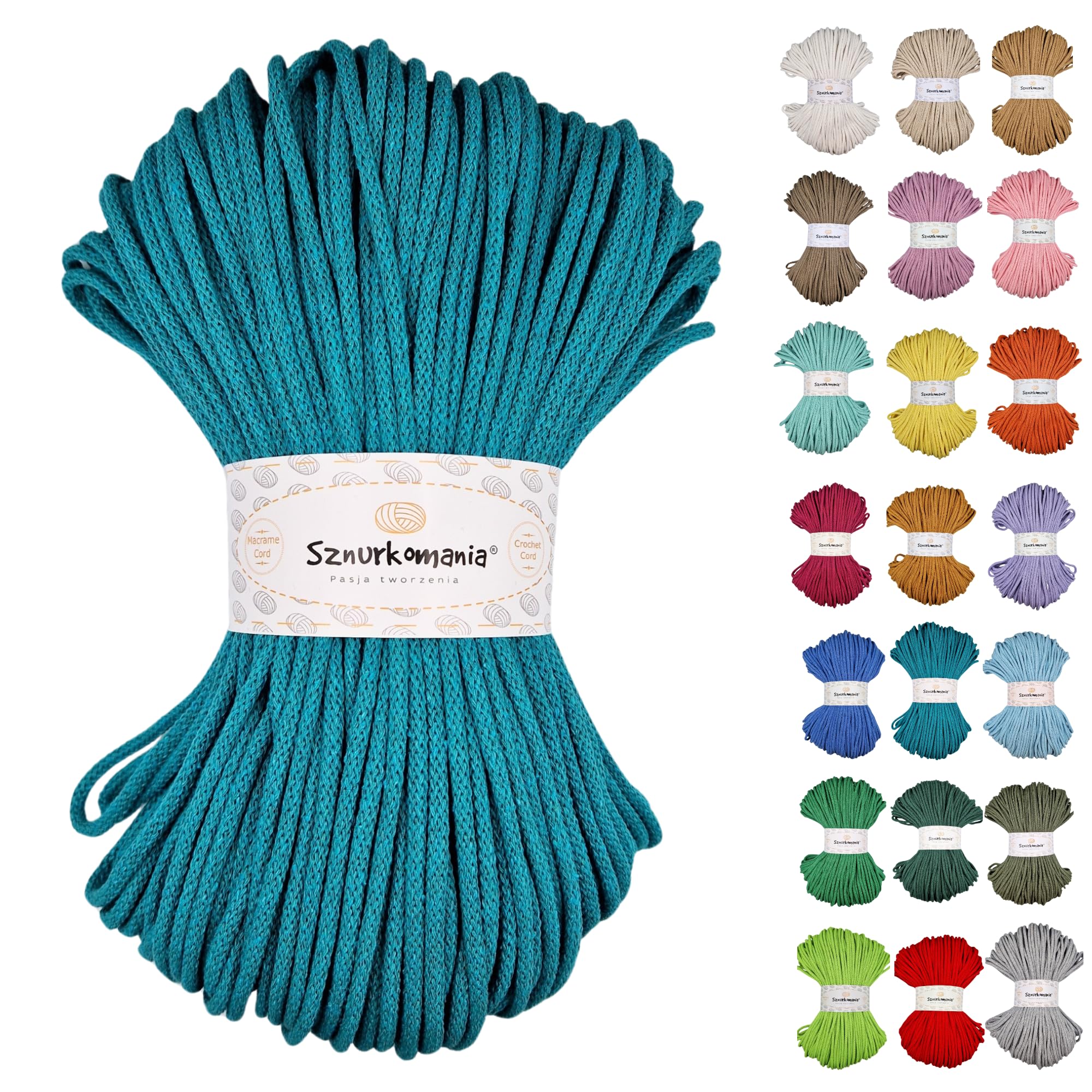 Sznurkomania Premium Cotton Cord - 5 mm x 100 m, 46 Colours, Crochet & Macrame Cord, Rope