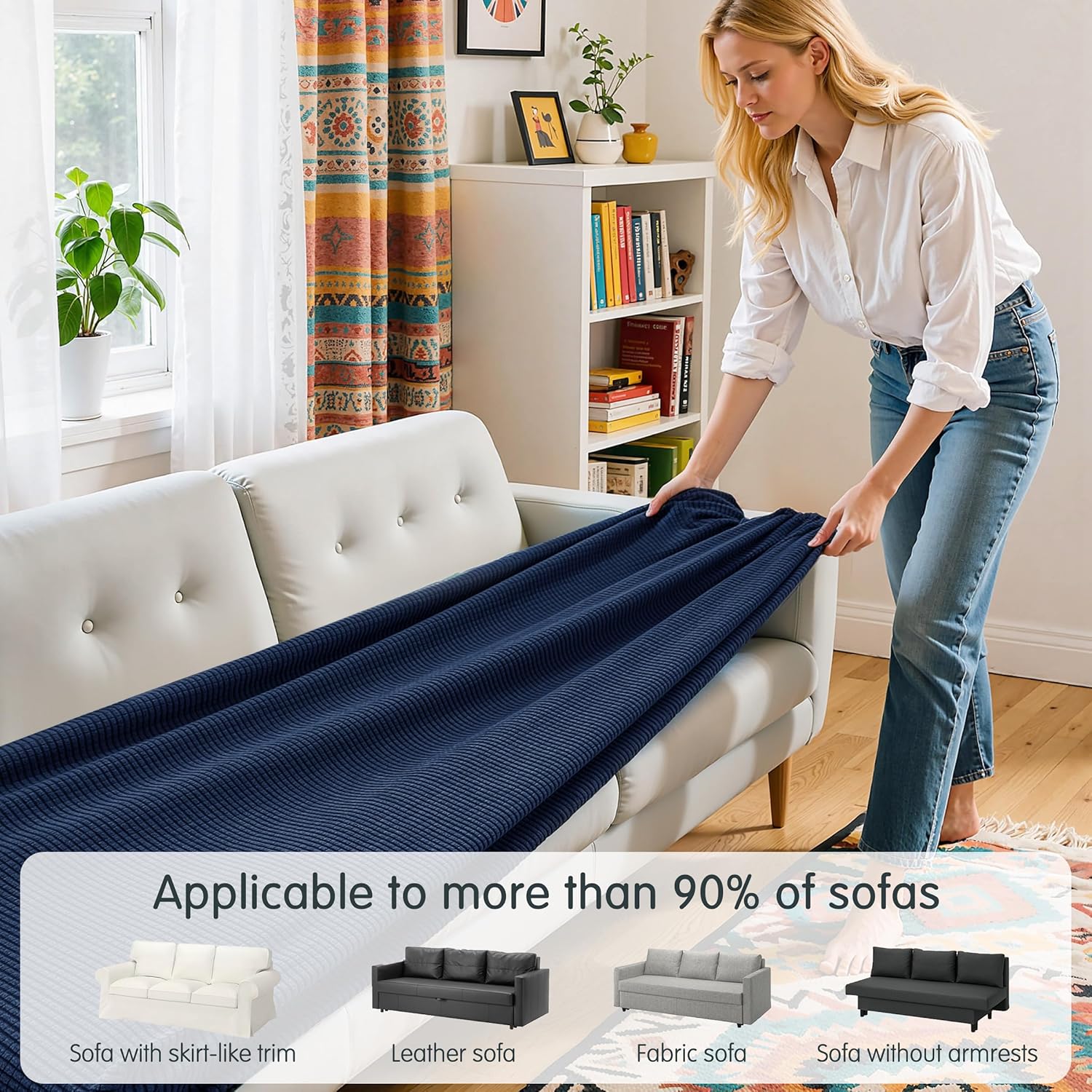 Hokway Couch Cushion Covers Stretch Cushion Covers Sofa Seat Cushion Slipcover Cushion Protector(DarkBlue, Large)