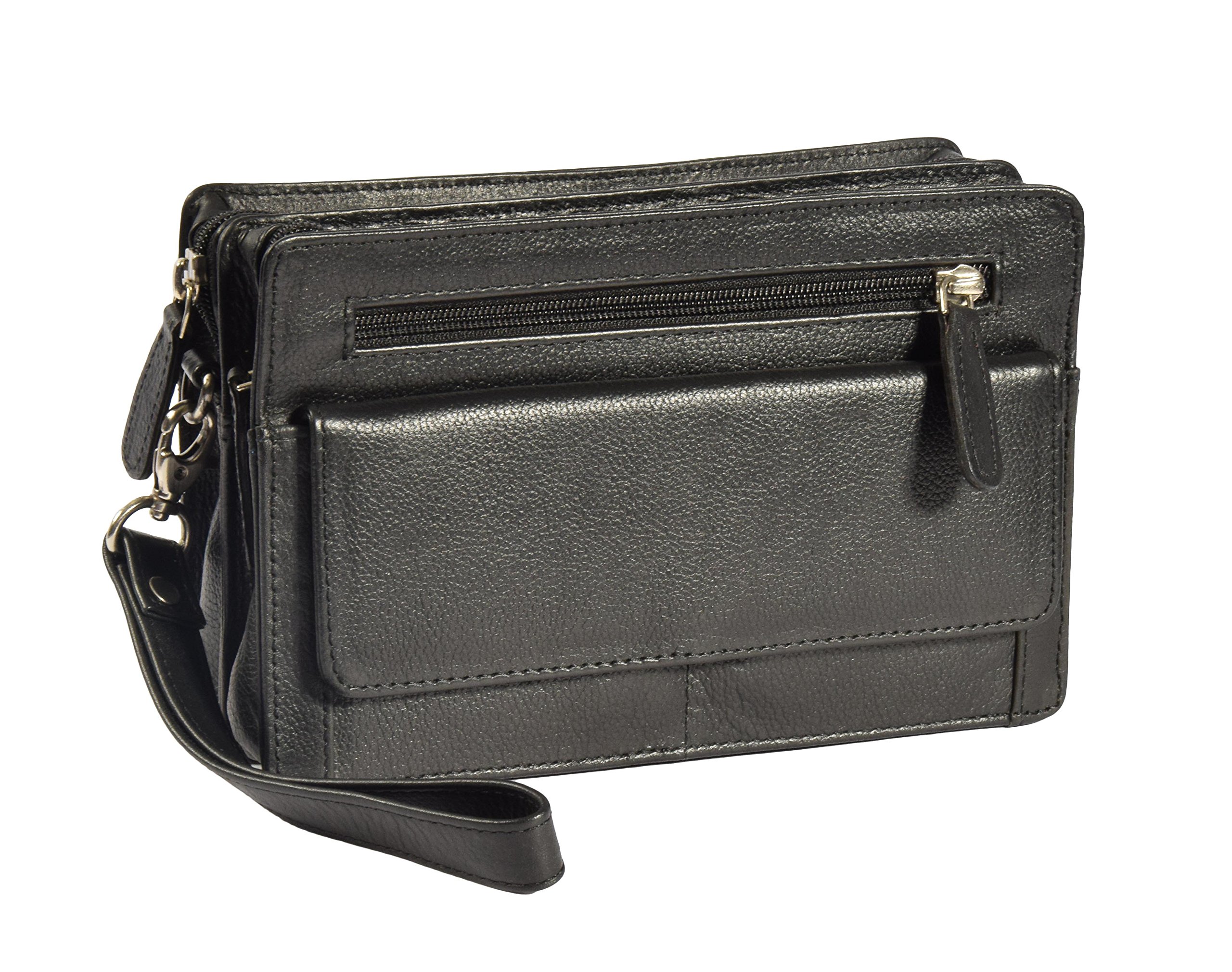 House Of Leather Uomo Pelle Polso Pochette del Organizzatore Borsa da Viaggio Frizione RALF Nero