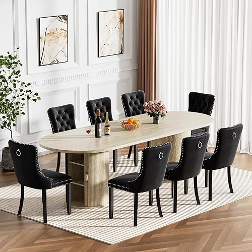 Miniatura 27 de Moderno juego de mesa de comedor extensible de 11 piezas para 10, juego de mesa de cocina ovalada expandible con 10 sillas de terciopelo, mesas de