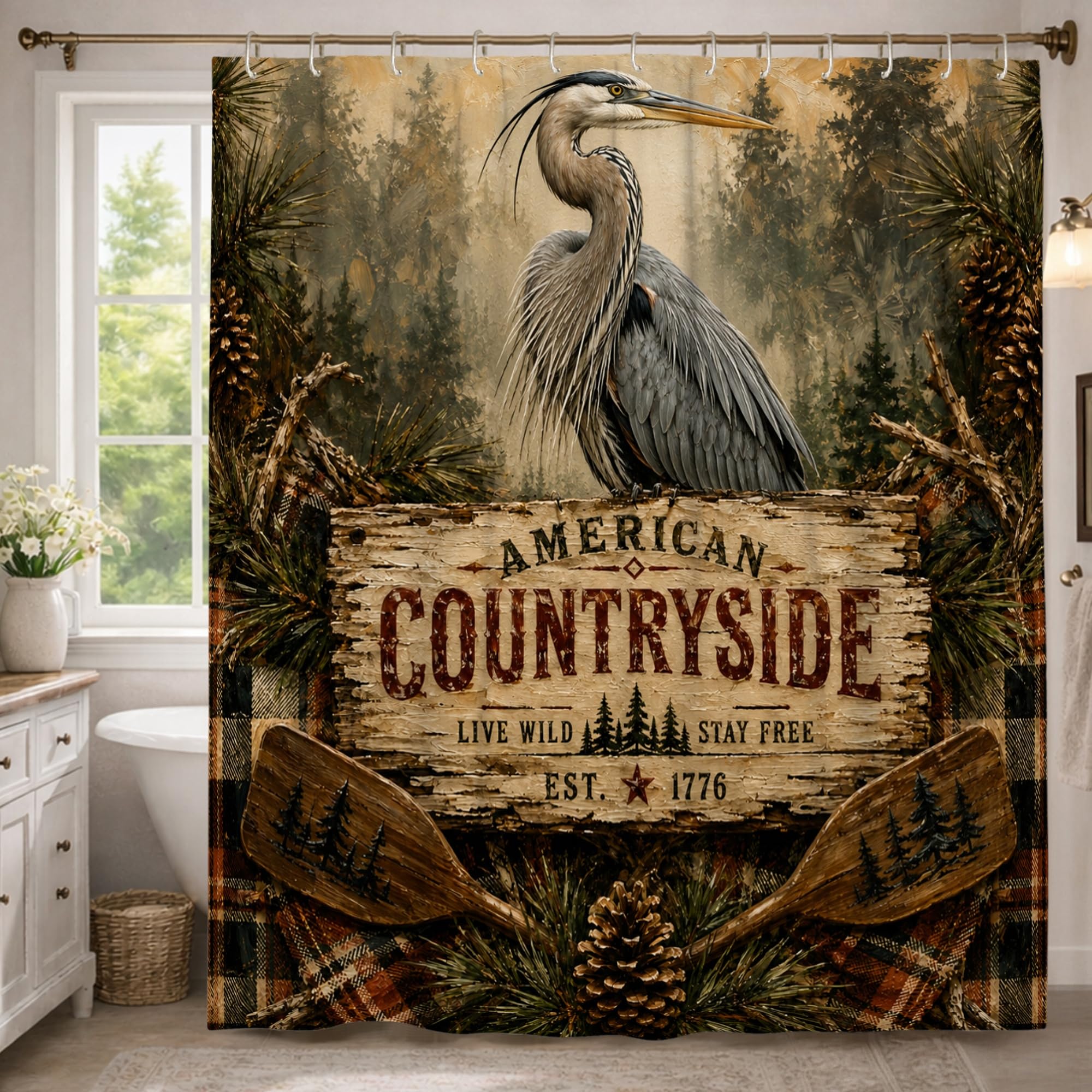 Rideau de douche imperméable style rustique marron 183 x 243 cm pour chambre d'amis
