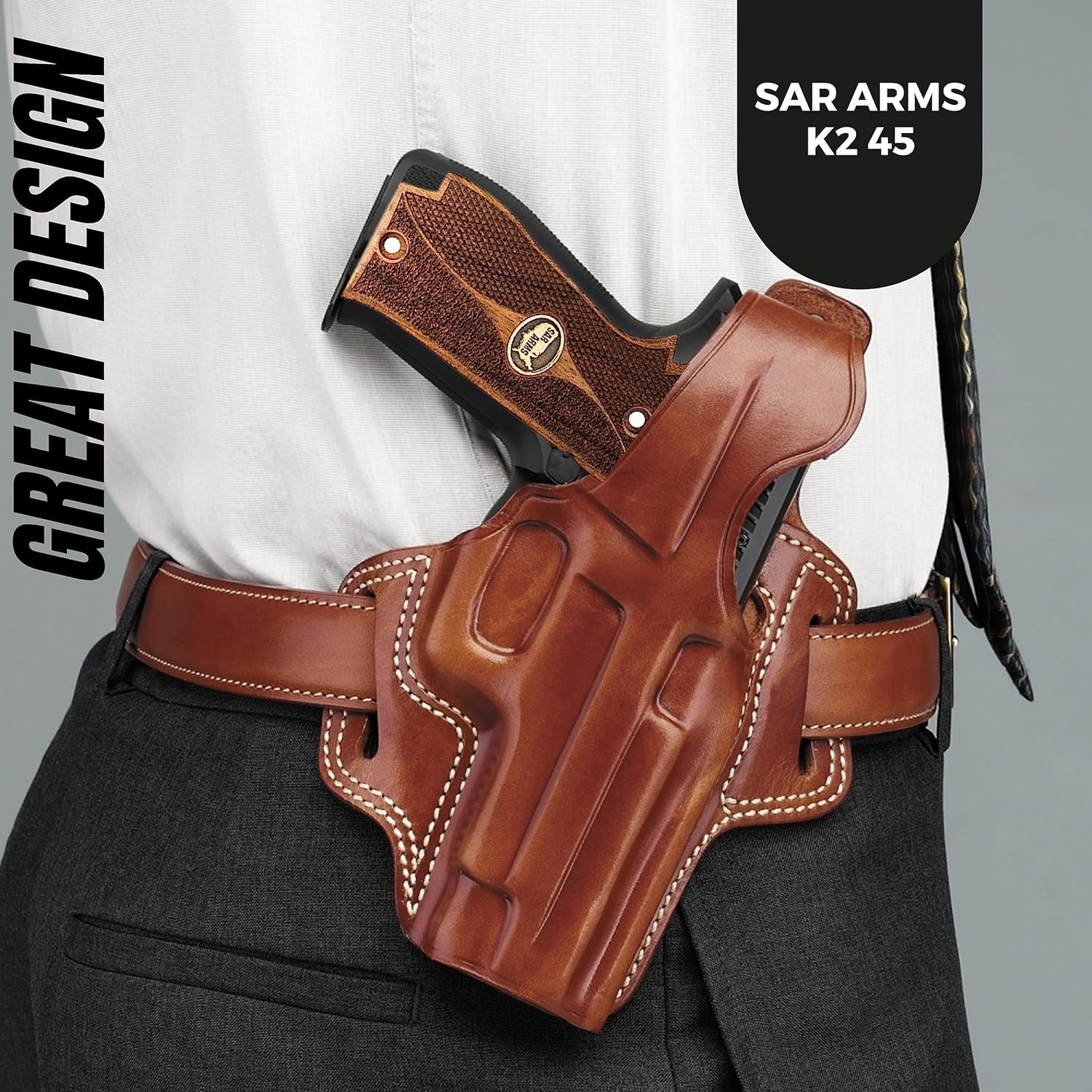 Sararms K2 45 Replacement Gun Handgun Pistol Rubber Textured Non-Slip Ergonomic Custom High-Performance Durable Precision Panels Natural Wood 3D Texture Holster Weapon