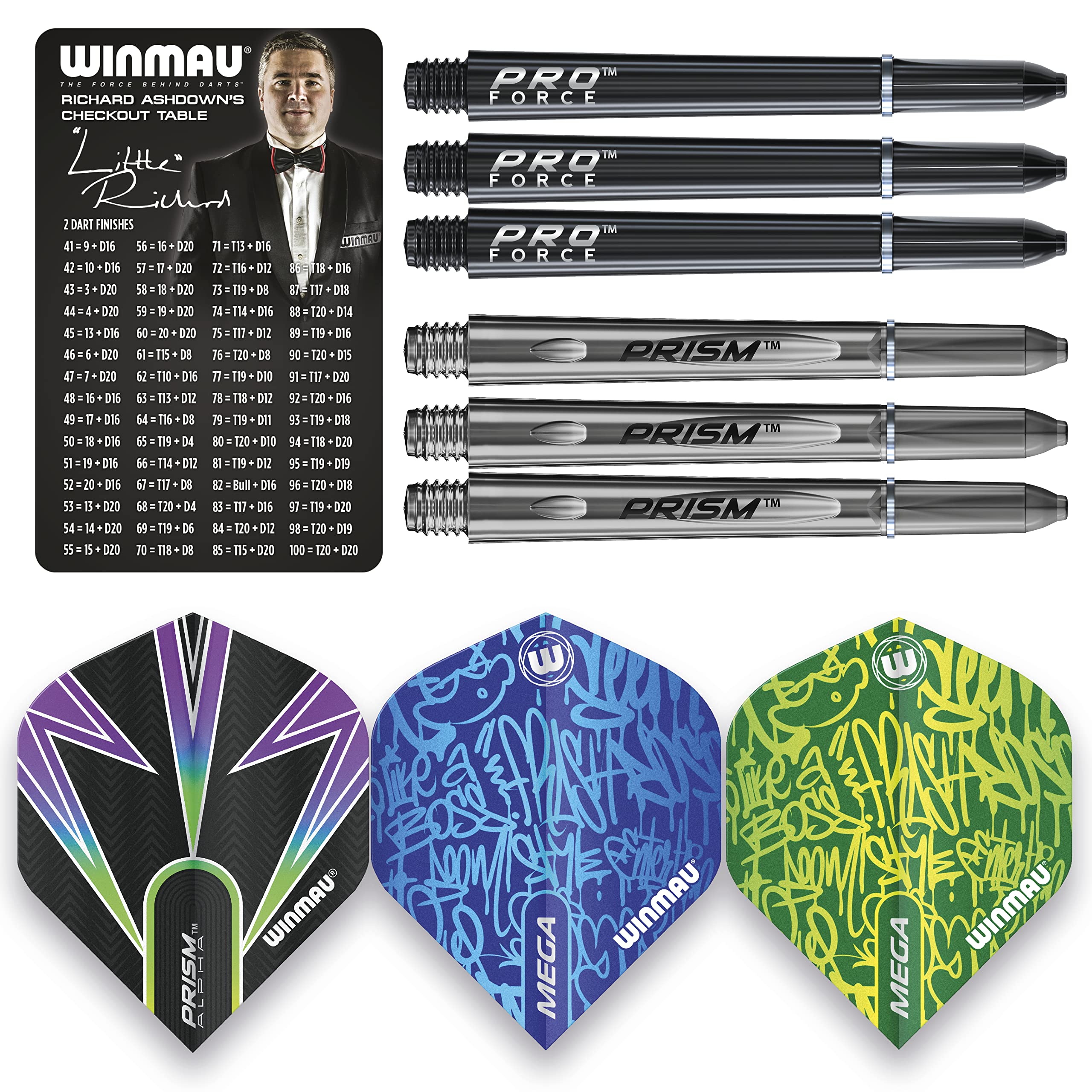 WINMAU Tuscan Fléchettes professionnelles à pointe en acier tungstène avec ailettes et tiges (vagues) 24 g