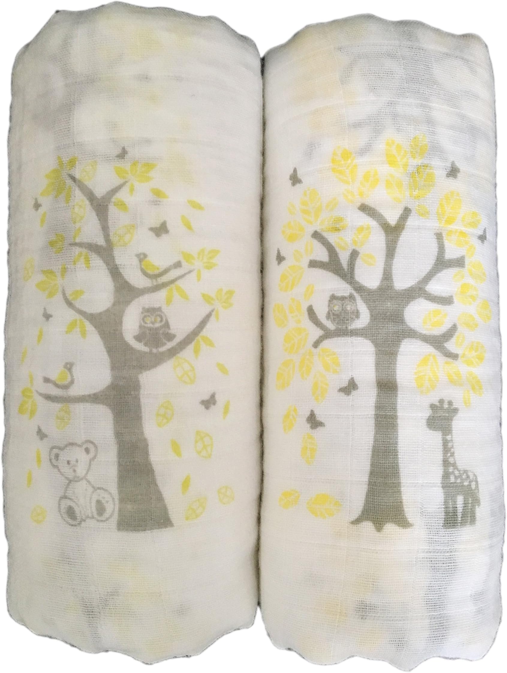 Summer Promotion - Seben Baby Muslin Swaddle Blankets 2 Pack - 47" x 47" - Tree Bear and Deer - Unisex for Boys or Girls - Lifetime Guarantee