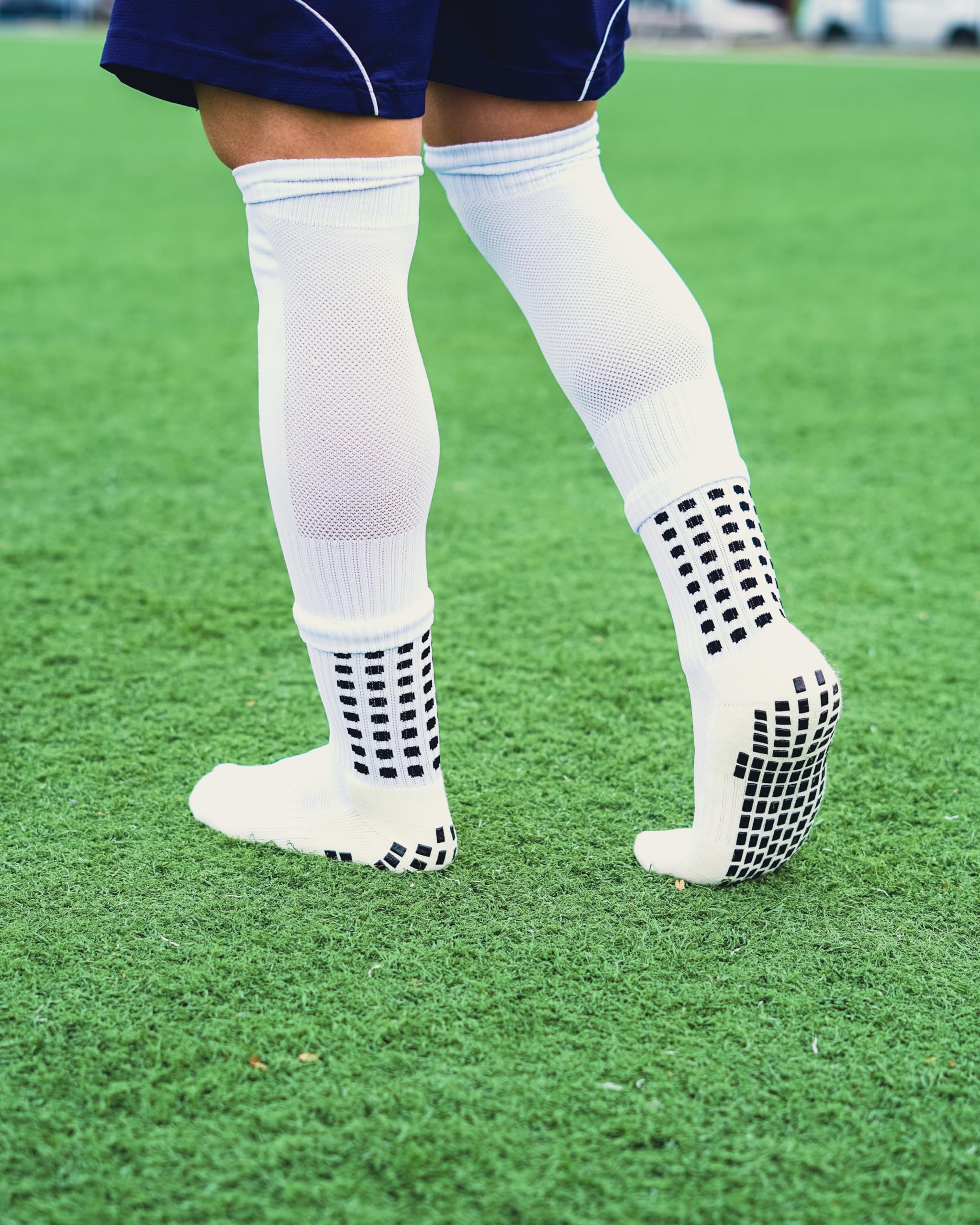 The Grip Sock, Soccer Socks Men, Anti Slip Soccer Socks, Grip Socks, Shin Guard Sleeves, Dual Pack (White & Blue)