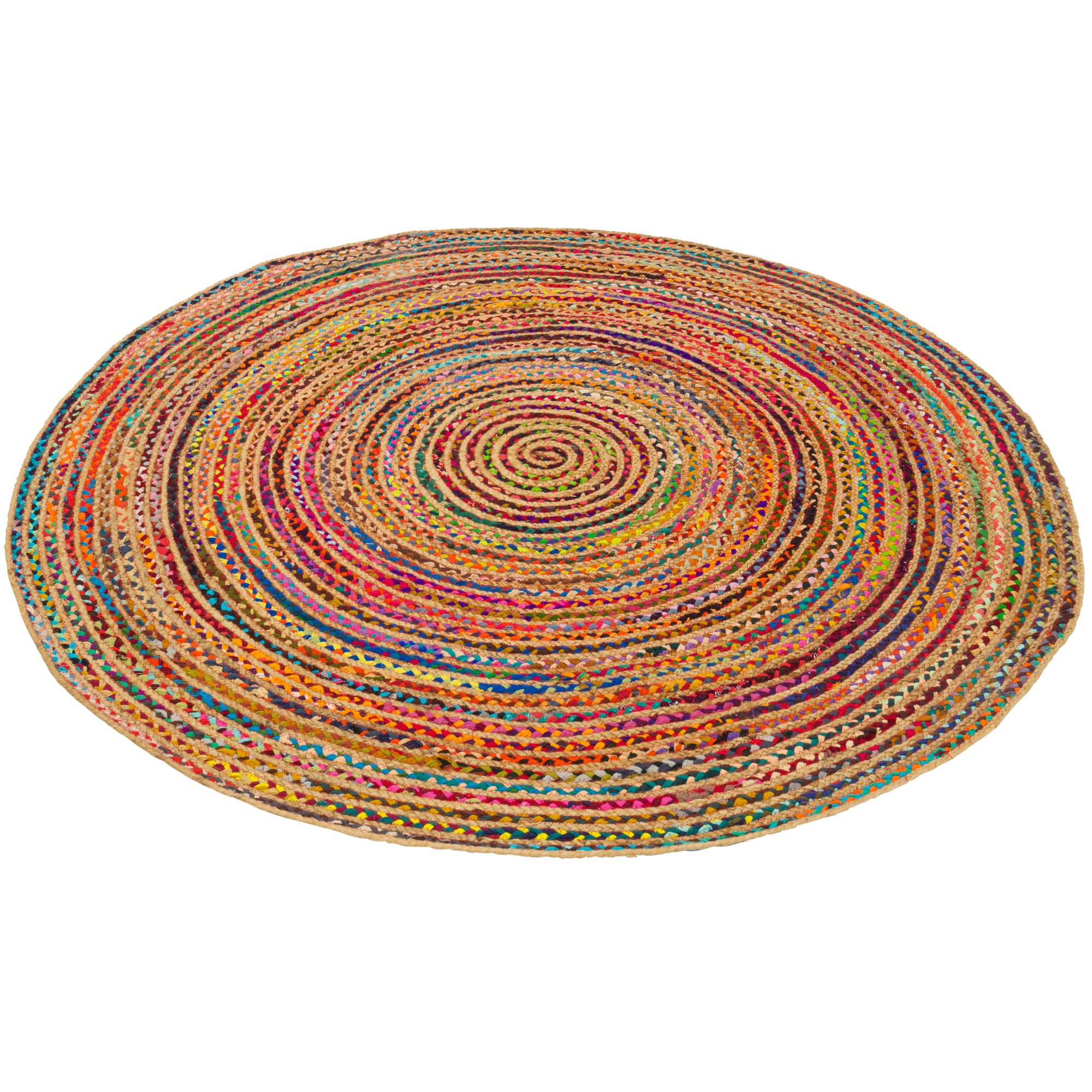 Pergamon Runder Jute Teppich Salsa Bunt mit Baumwolle - Handgefertigt aus strapazierfähiger Naturfaser - Schlichtes Design mit geflochtenem Muster - Verschiedene Größen verfügbar