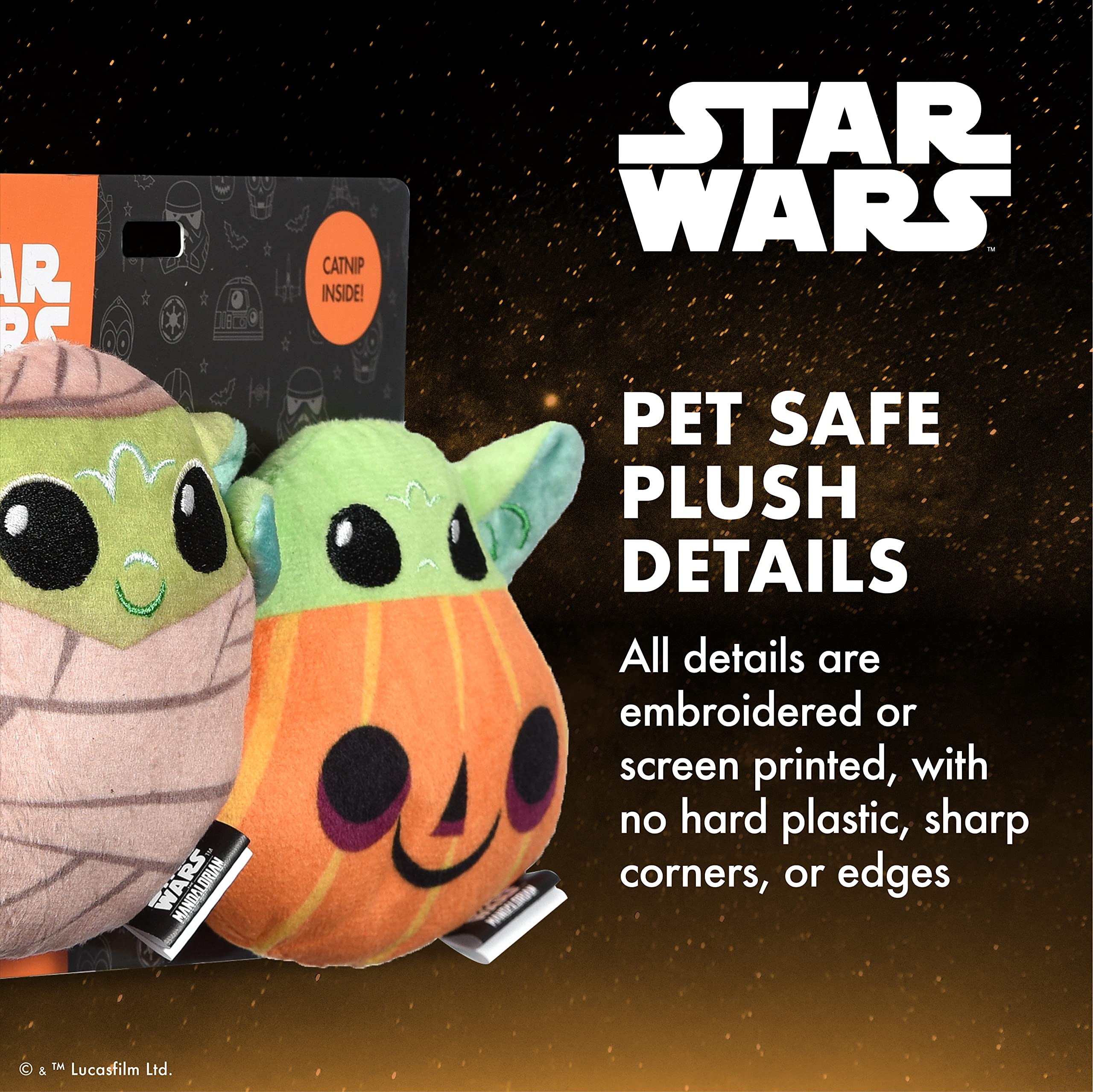 STAR WARS Juguetes para Gatos de Halloween de 4 Pulgadas de The Mandalorian, 2 Piezas de Grogu, Momia y grogu, Calabaza con Hierba gatera, para Mascotas, colección de 2 Piezas (FF23417)