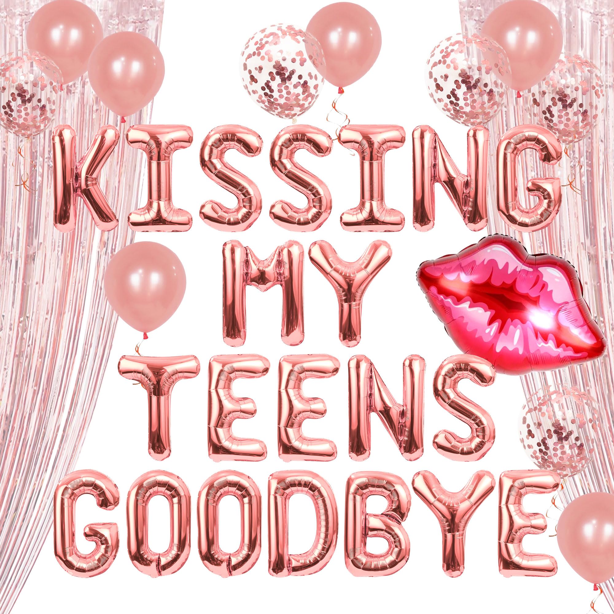JeVenis Luxury Kissing My Teens Goodbye Balloon Banner Birthday Party Balloons 20th Birthday Party Decor Twenties Birthday Party Decorations