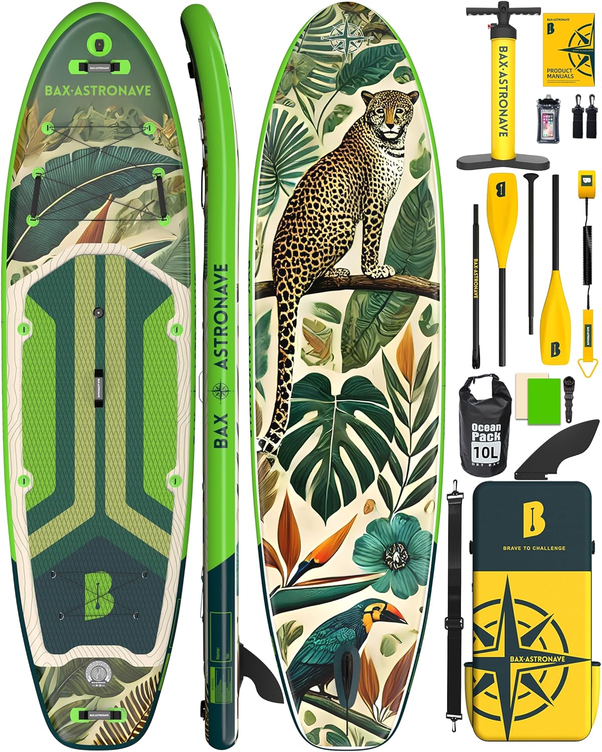 Inflatable Stand Up Paddle Board - 11ft Extra Wide Stable Design Paddleboard with Sup Accessories Backpack, Pump, Ankle Leash, Adults&Youth Green 11'×35‘’