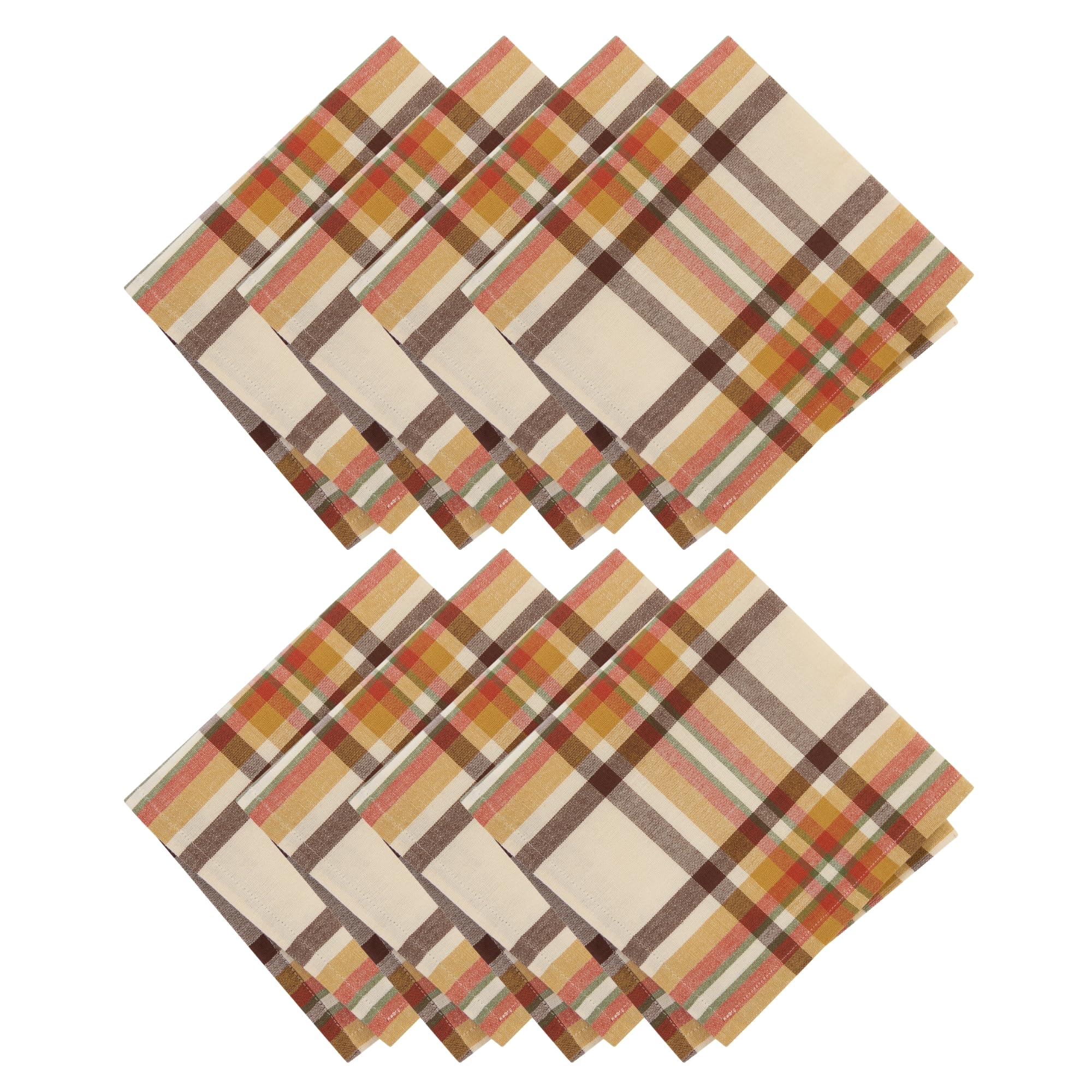 Elrene Home Fashions Russet Harvest Woven Plaid Cotton Dinner Napkins for Fall/Thanksgiving, Set of 8, 17"x17"