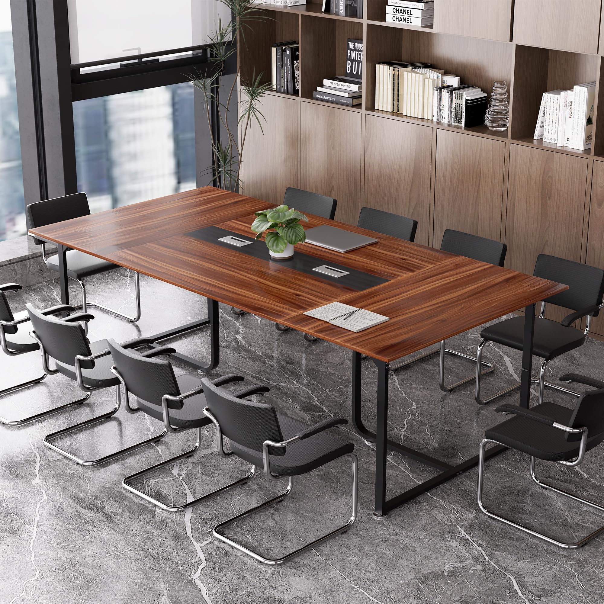 - 8FT Conference Table,Conference Room Table with Grommet,Stable Structure,Adjustable Foot Pads,Large Seminar Table for Office Meeting 94.4 L x 47.2 W x30.7 H (Brown)