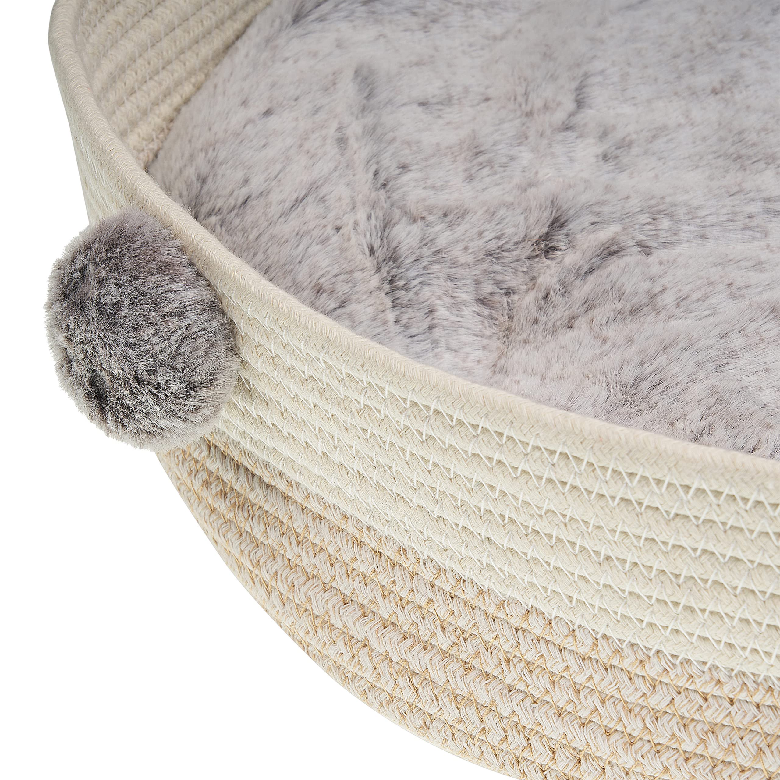 Beliani Cama para Perro de algodón Beige Claro Blanco 44 cm Mascota Gato Asas Ortaca
