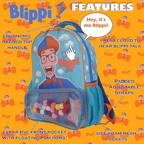 Miniatura 7 de Blippi - Mochila con sonido para niños y niñas bolsillo frontal transparente y bolsillos laterales de malla mochila escolar para niños pequeños con