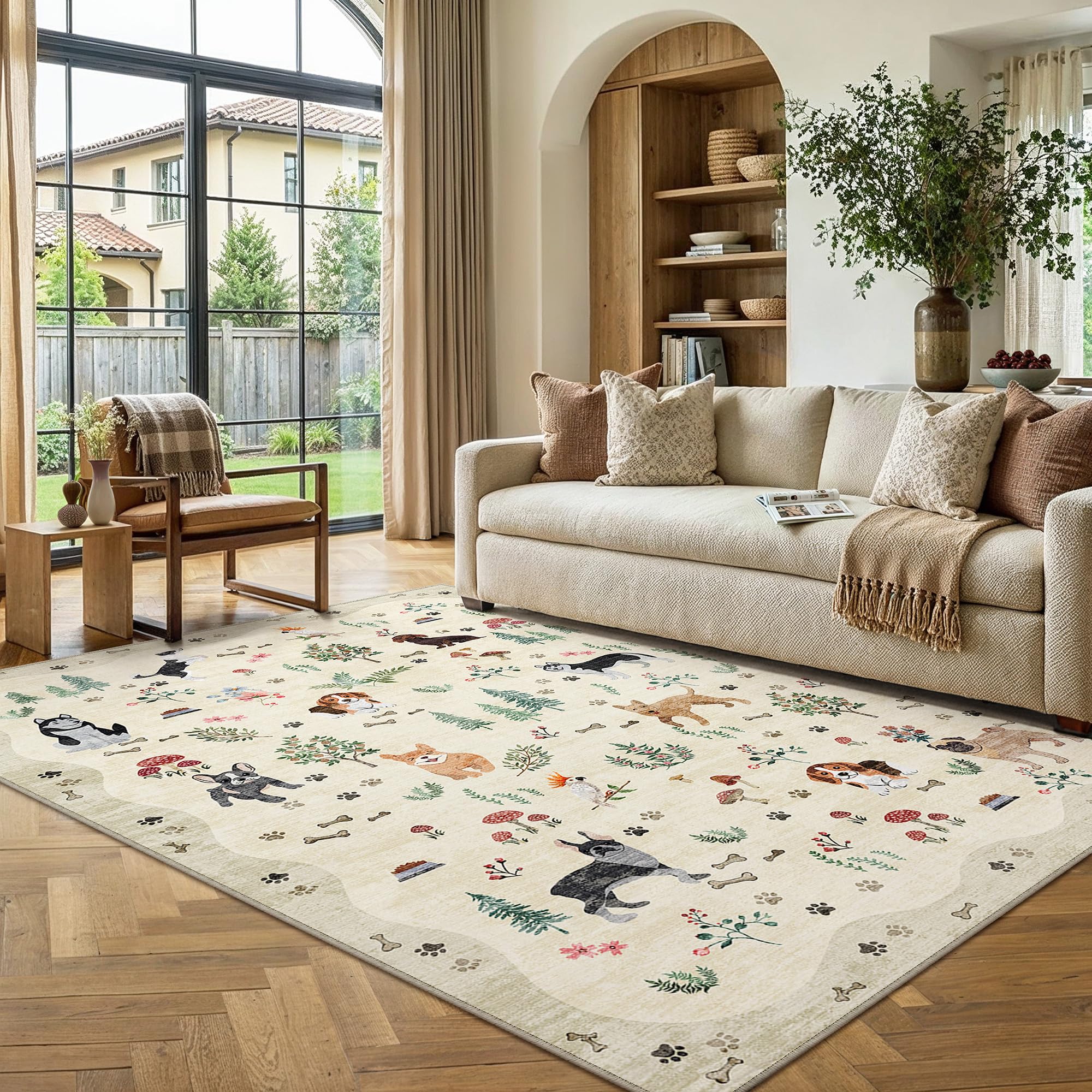 PureCozy 5x7 Washable Floral Area Rug