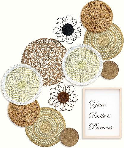 Cesta de pared bohemia tejida a mano, 11 unidades, redonda, bohemia, decoración de mimbre, estilo bohemio, arte de pared de casa de campo,