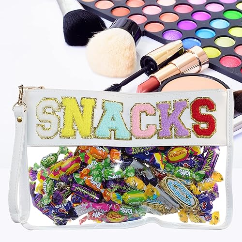 Miniatura 7 de Oufegm Bolsa transparente de felpilla con monograma para maquillaje, bolsa transparente de viaje, para estadios, aperitivos, bolsas de playa