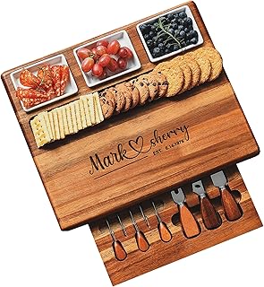 Shanik Large Acacia Wood Charcuterie Board Set with 3 Removable Ceramic ...