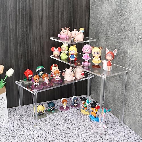 Miniatura 2 de ELEGANTLIFE Soporte elevador de acrílico Estante transparente de 3 niveles para Funko POP, Amiibo, figuras, coleccionables, cupcakes, perfumes,