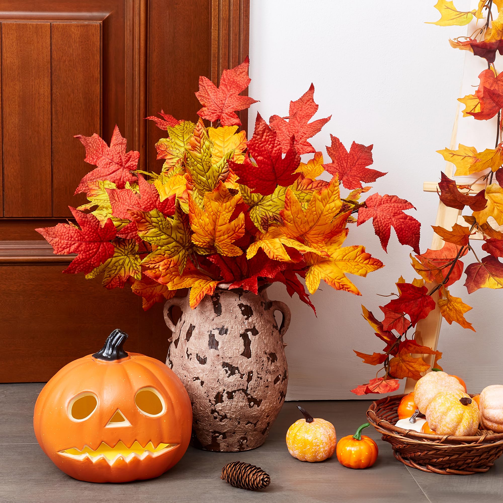 6 Bündel Künstliche Herbstblumen 44cm Kunstblume Zweige Orange Ahorn Blätter Herbstdeko Innen Künstliche Seidensamt Ahornblätter Herbst Dekoration für Thanksgiving Halloween Tischdekoration – Amazon Angebot