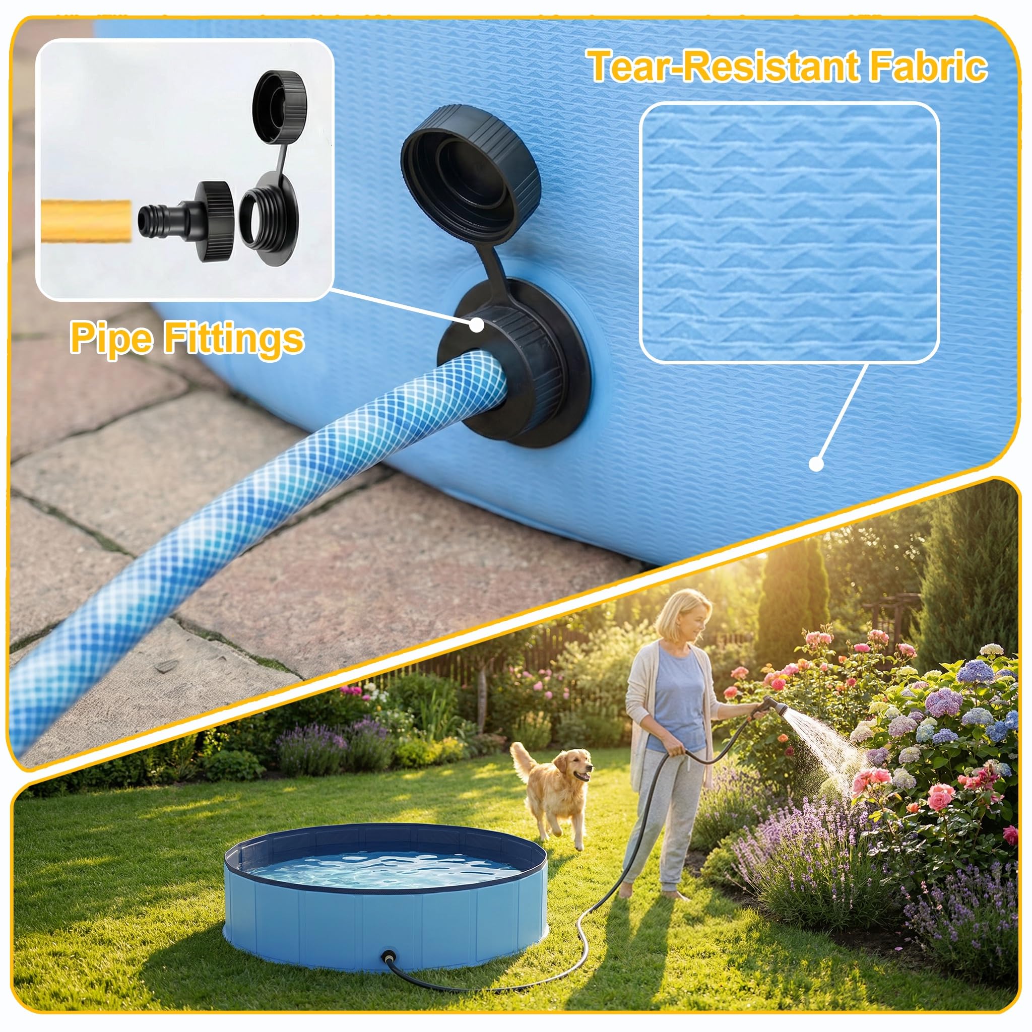 Piscine Chien Pliable 160x30cm en PVC, Piscine Enfant Stable et Antidérapant, Piscine Portable pour Grand Chien et Animaux de Compagnie Bleu