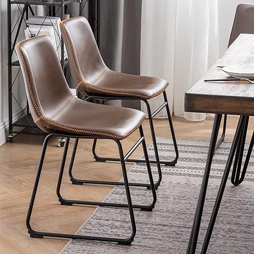 Miniatura 5 de Roundhill Furniture Aryven - Juego de mesa de comedor industrial de 7 piezas y 6 sillas de piel sintética pino oscuro rústico y gris antiguo