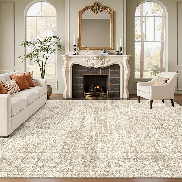 Geometric Patterned Vintage Beige Rug