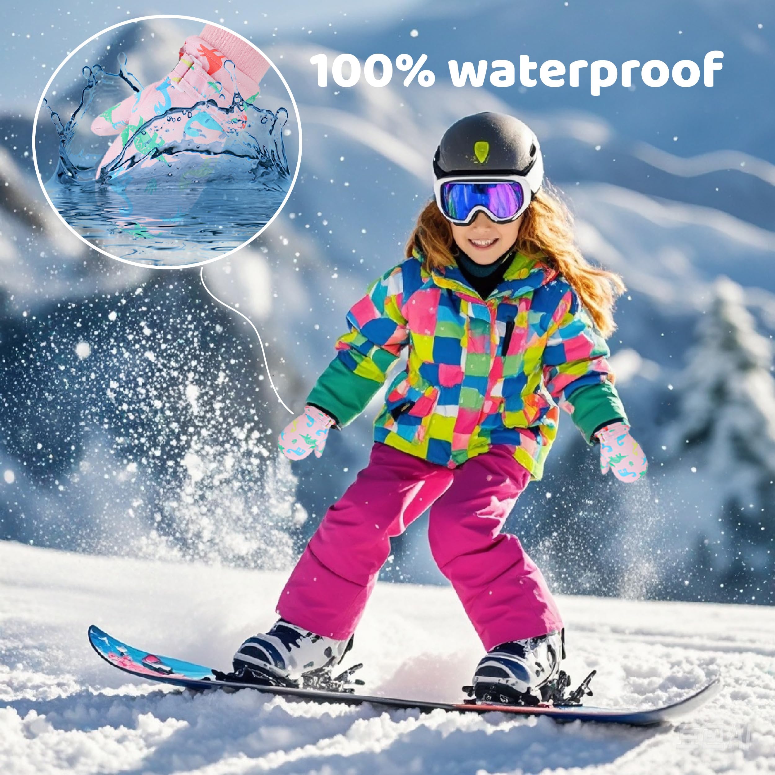 ENBAOHUI Manoplas impermeables para bebés, con rosca, impermeables, con forro polar, guantes de esquí para niños y niñas