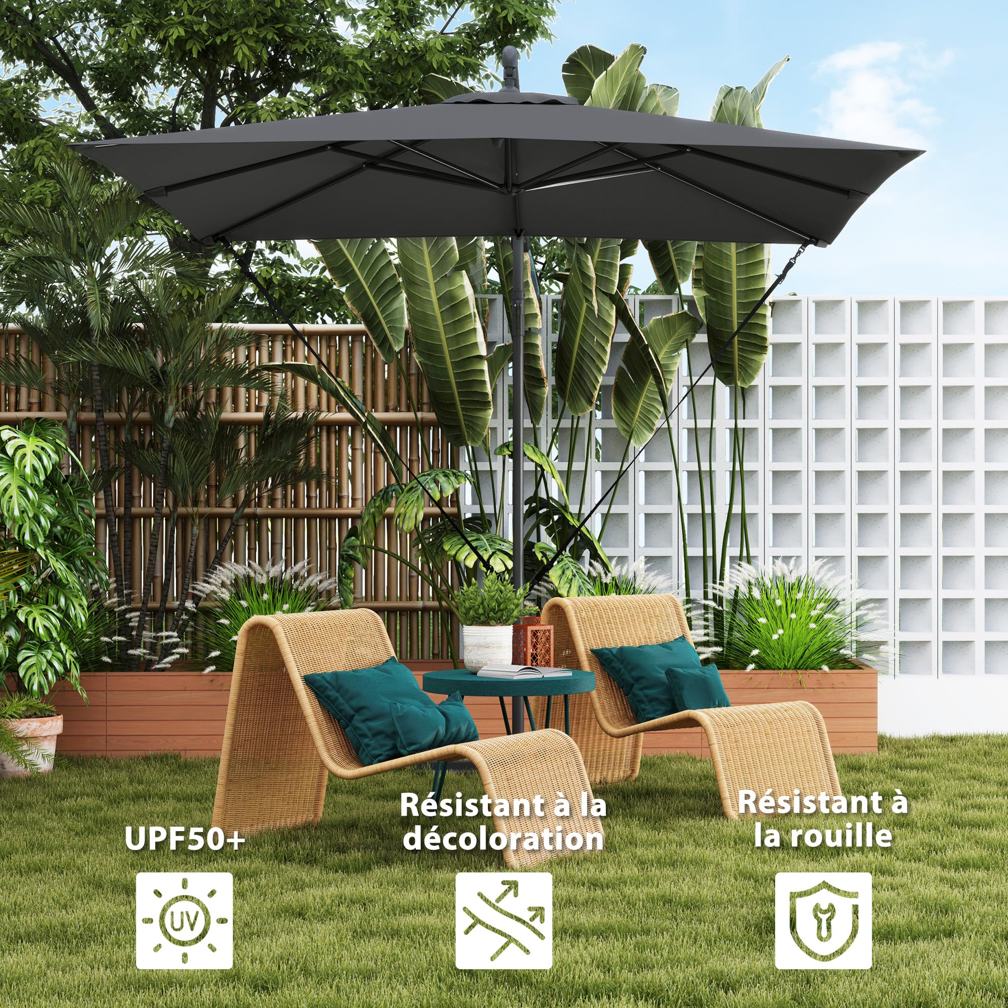 Outsunny Parasol Déporté 2,5 x 2,5 m Toile Ajustable Manivelle