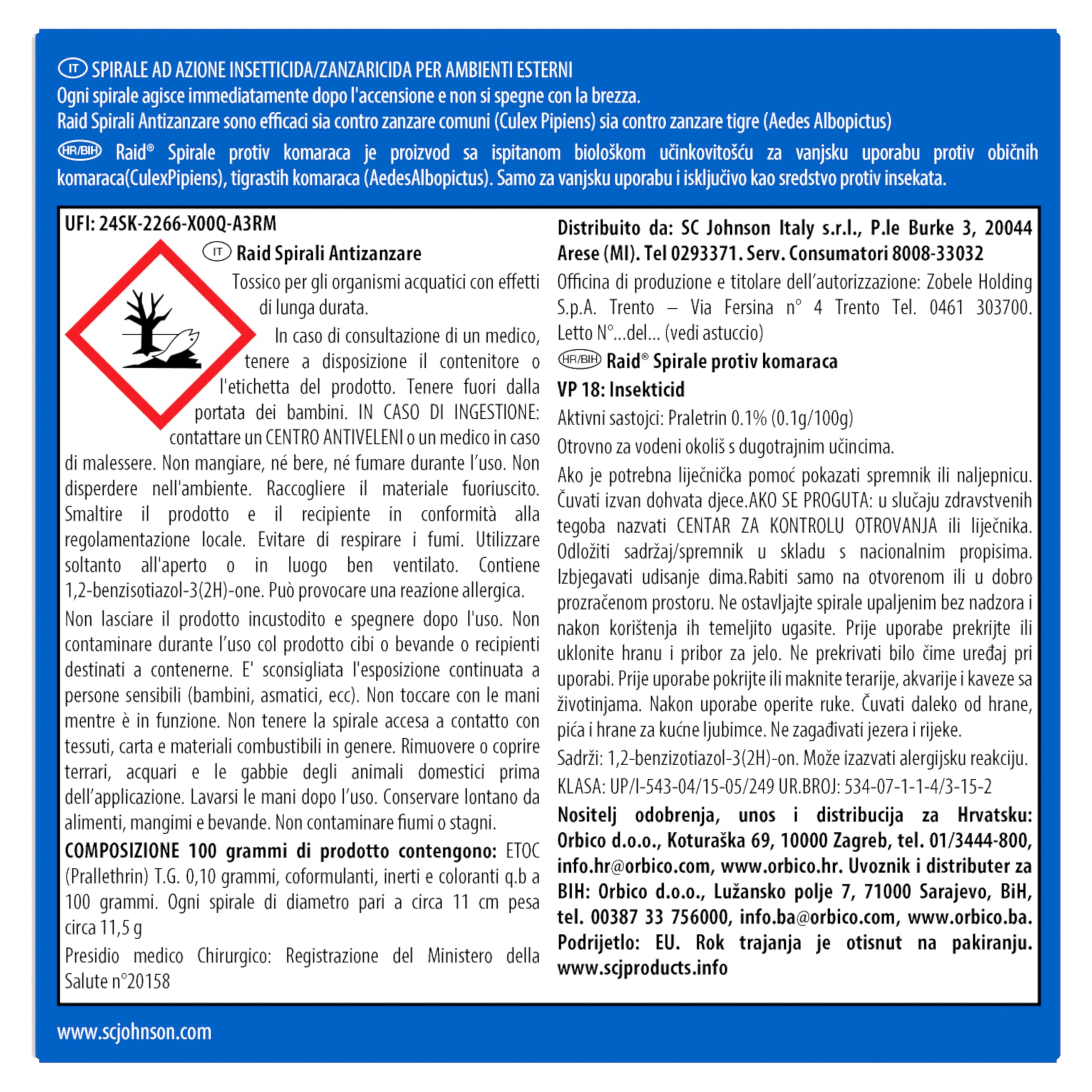 Raid Spirali Antizanzare, Formato Scorta 24 Confezioni Da 10 Spirali Ciascuna [240 spirali]