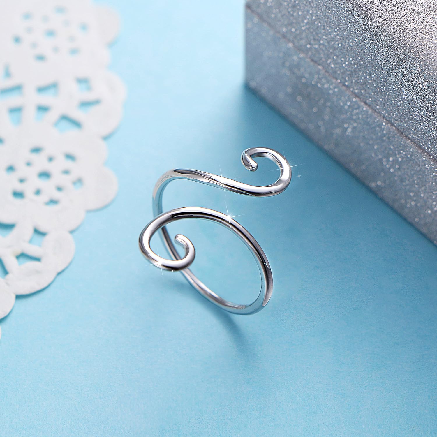 DAOCHONG S925 Sterling Silver Adjustable Wrap Open Ring for Women - Image 3