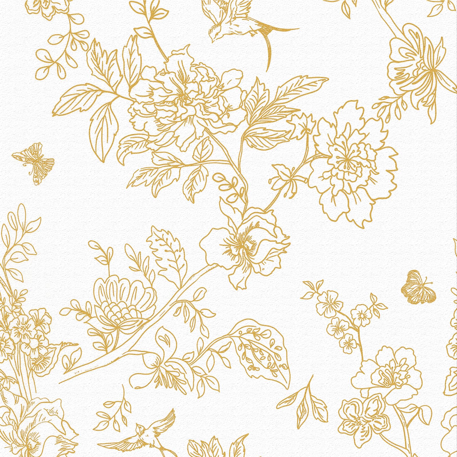 ANBILILA Self-Adhesive Wallpaper, French Vintage Gold White Floral Bird Peel and Stick Contact Paper, 44x500CM Floral and Bird Pattern Removable Wallpaper Deco Film for Wall Sticker
