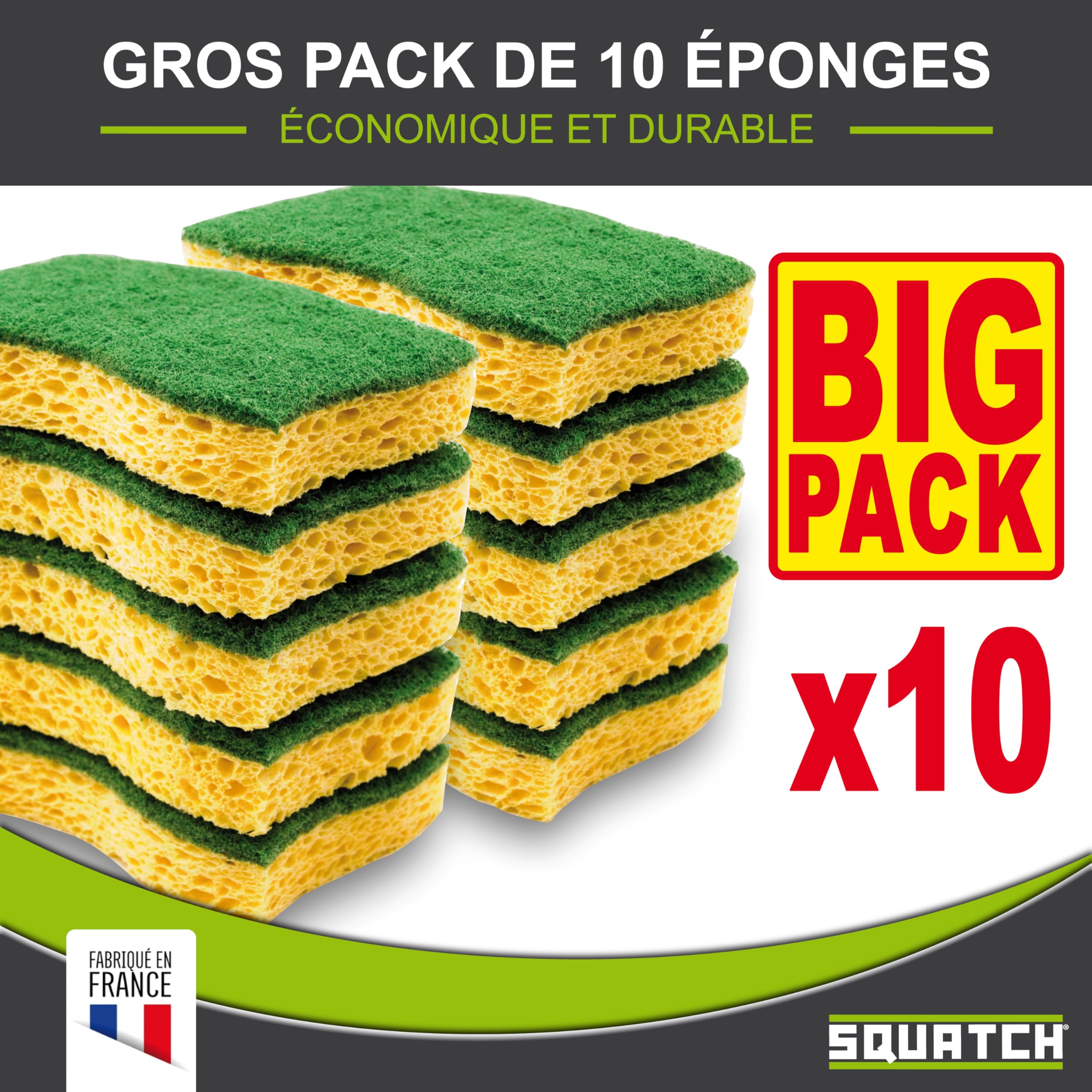 SQUATCH® Classic Lot de 10 Éponges Vaisselle Cellulose Ultra Absorbantes