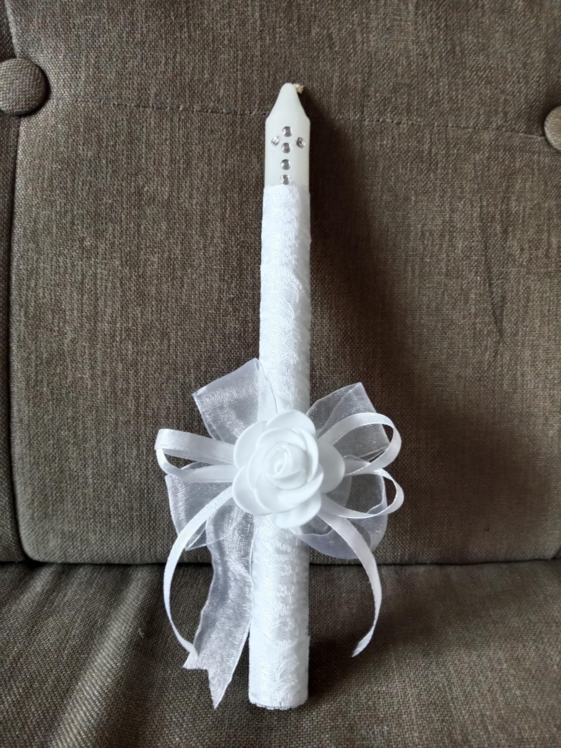 First Holy Communion Candle, Spiral, White.