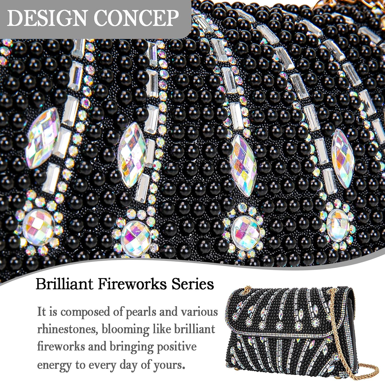 BBTT.ful Pearls and Rhinestones Women's Evening Handbags Shoulder Bags Crossbody Bags for Women Clutch Purse with Chain