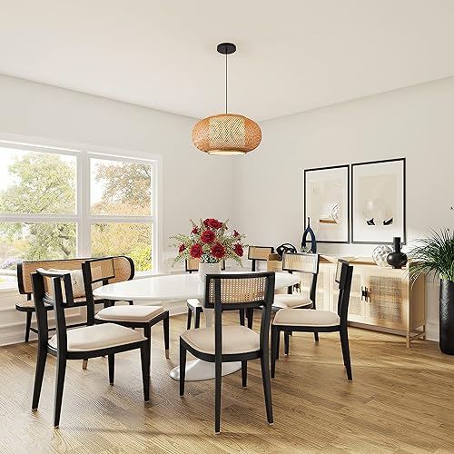 Miniatura 5 de Aeyee Lámpara colgante de bambú para colgar en cesta, 1 lámpara de araña elegante de ratán para cocina, isla de guardería (19 pulgadas)