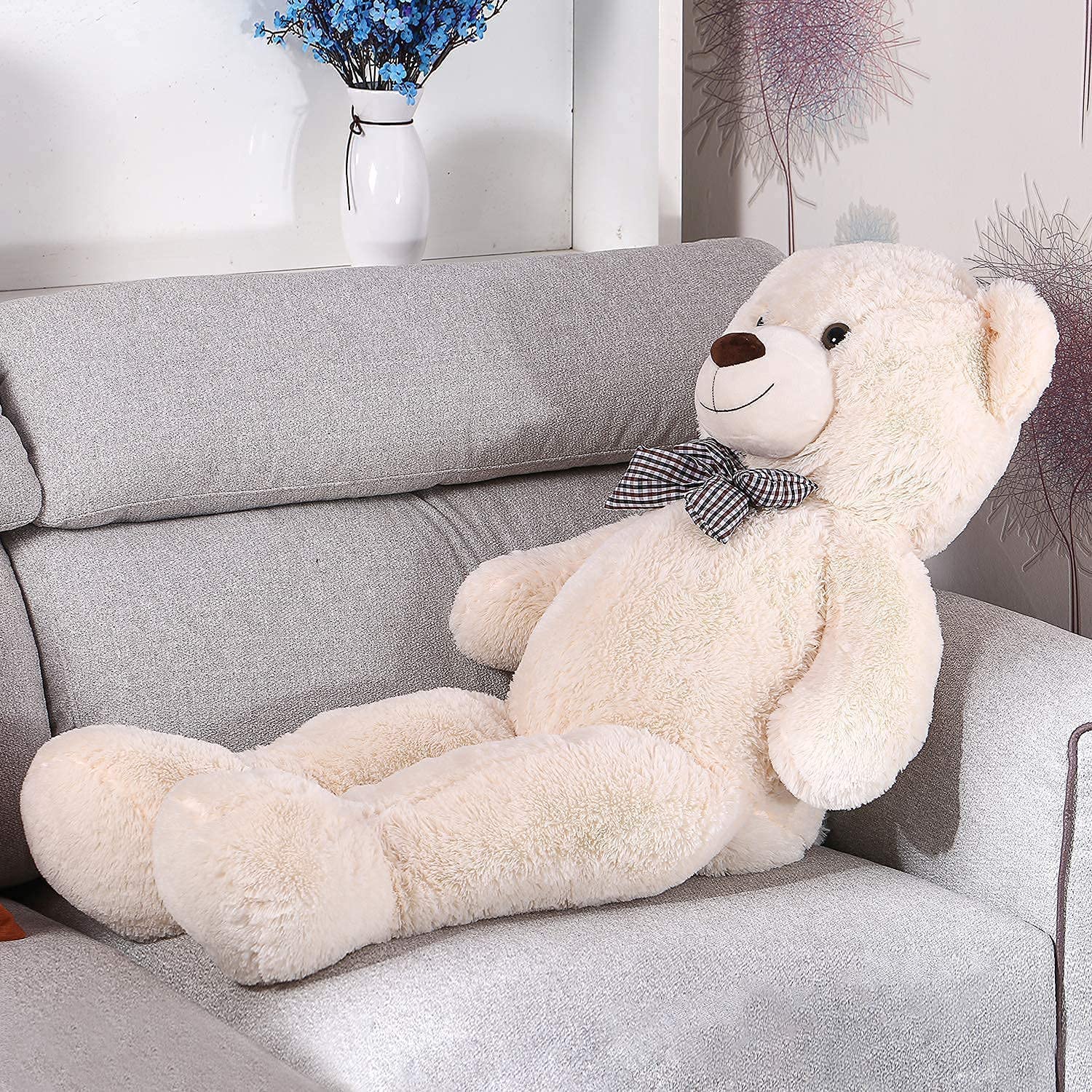 XL Orsacchiotto Orso di Peluche 110 cm di Altezza Giganti Orso Peluche per Fidanzata Teddy Bear Regalo per Compleanno Natale e San Valentino Bianco