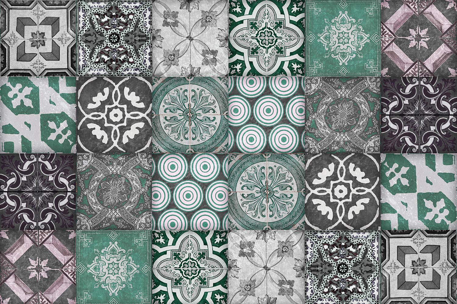 Queence Küchen Spritzschutz,Fliesenmuster' 60x40 cm | Küchenrückwand | Alu-DiBond | Fliesenschutz | Paneele | Küchenfliesen | Fliesenspiegel | Rückwand