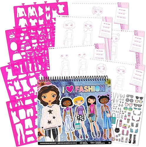 Fashion Angels I Love Fashion - Cuaderno de bocetos para niños diseño de moda para principiantes bloc de bocetos de moda con plantillas y