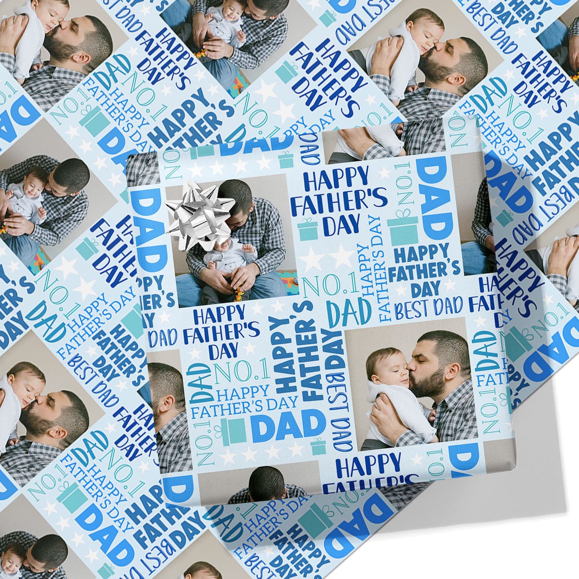 Printster Classic Happy Father's Day Personalised Wrapping Paper - Add Any Photo -2m Roll - 594mm x 2000mm