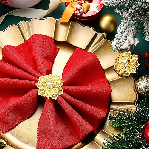 Vista 31 de Sliner Juego de 24 servilletas y anillos de Navidad, 12 servilletas de Navidad lavables de color rojo y 12 servilleteros de Navidad para cenas