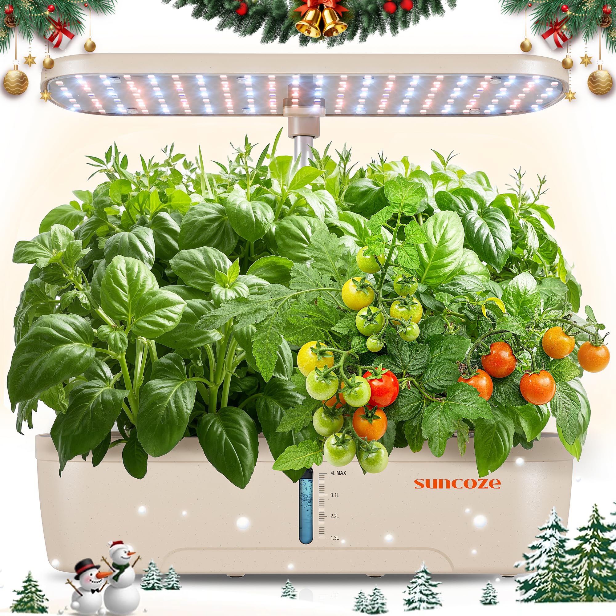 SUNCOZE Hydroponics Growing System Kits with 4L Water Tank, 12H/14H/16H Light Mode, Beige