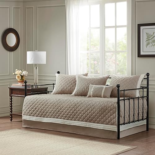 Vista 11 de Madison Park Juego de funda para cama de día, diseño moderno para todas las estaciones, ropa de cama de lujo con falda de cama, fundas a juego