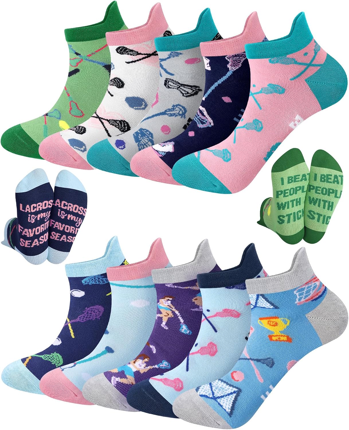 10 Pairs Funny Lacrosse Socks for Women Teens Girls