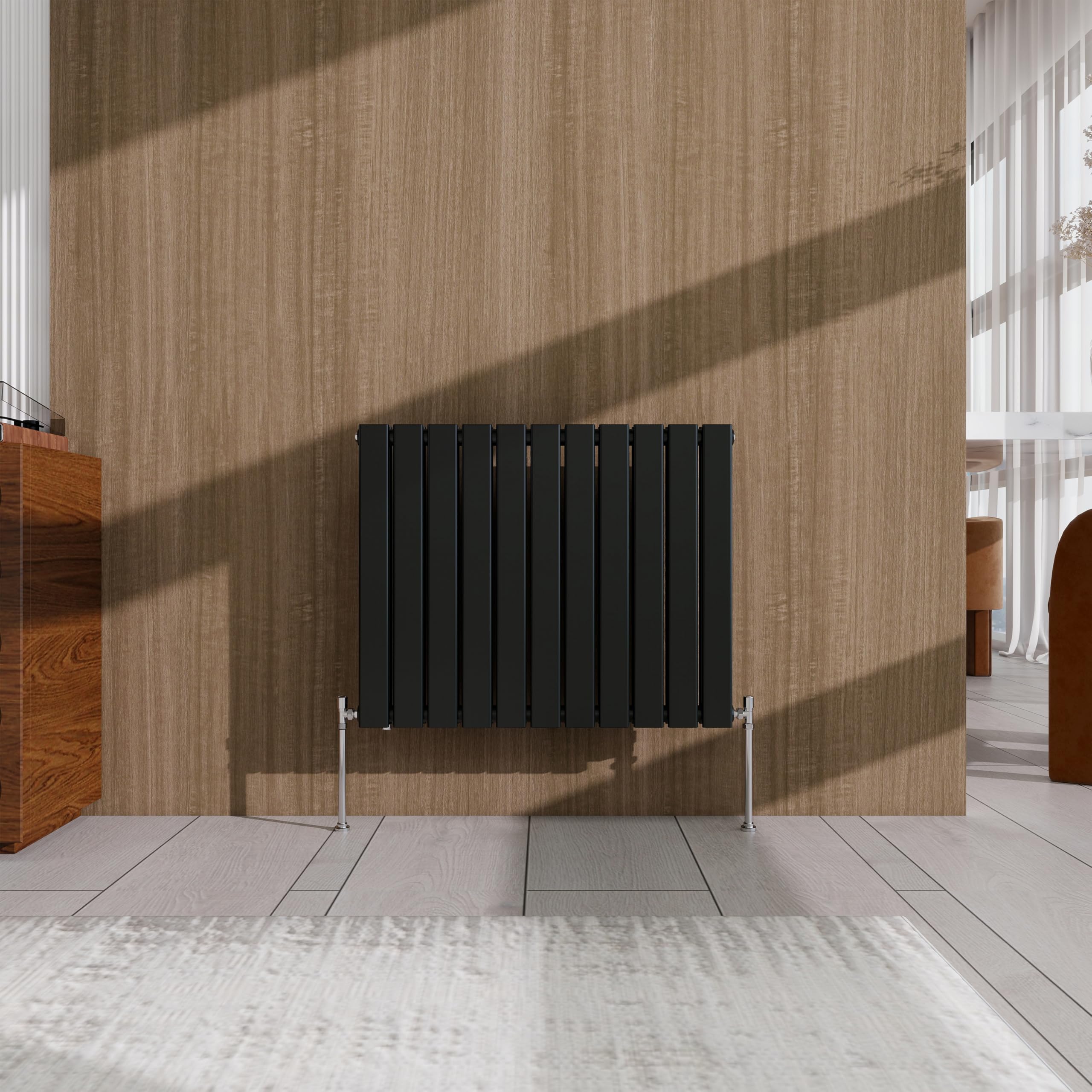 Black Horizontal Designer Radiator – 600×748mm Double Panel Flat – Modern Central Heating Bathroom Radiator — image 1