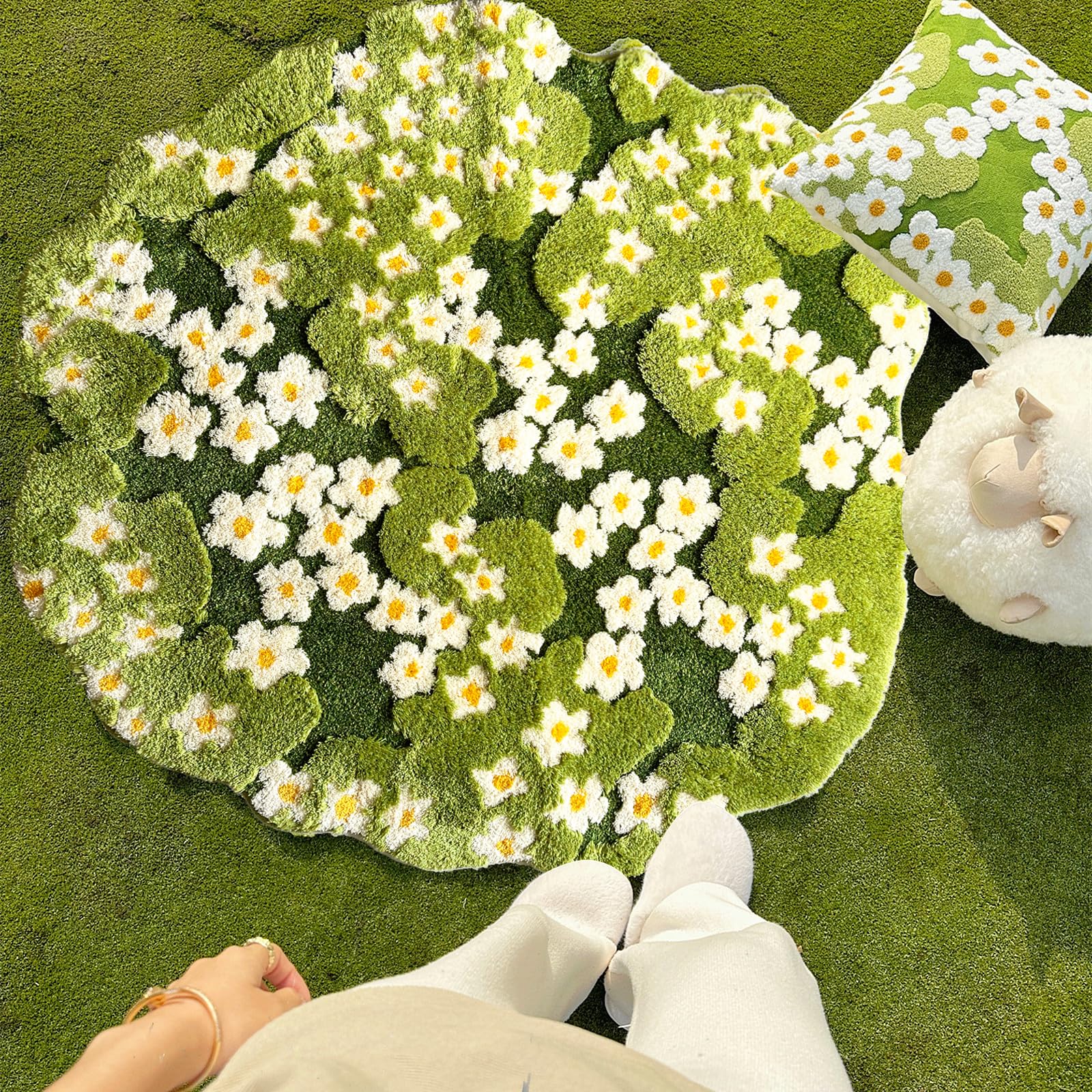 UKELER Green Moss Kids Rug, Soft Shag Round Rug for Kids Cute Moss Non Slip Washable Area Rugs for Nursery Dorm Room Bedroom Bedside Living Room