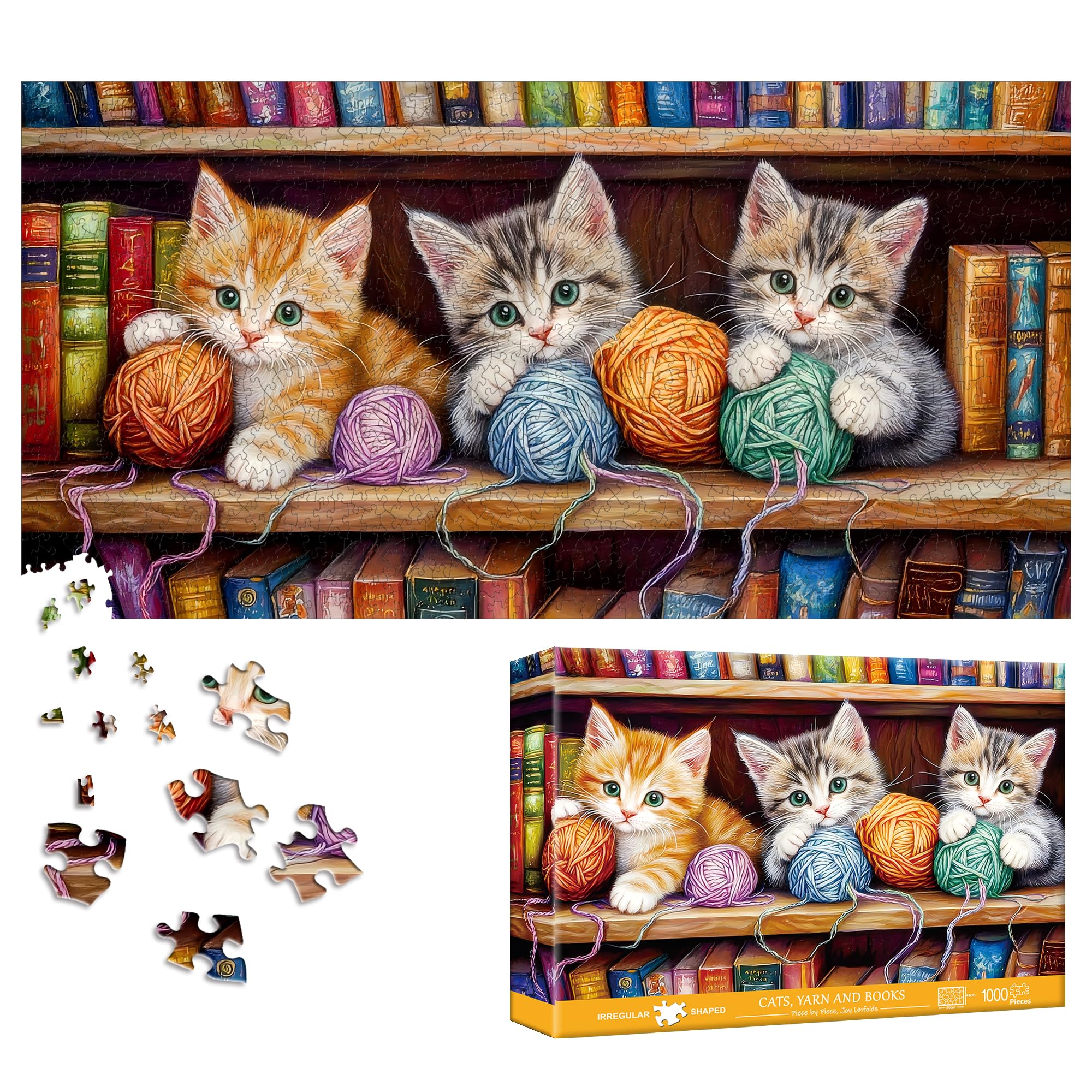 Bimkole Cat Puzzles for Adults 1000 Pieces, Books Paper Jigsaw Puzzle 1000 Pieces